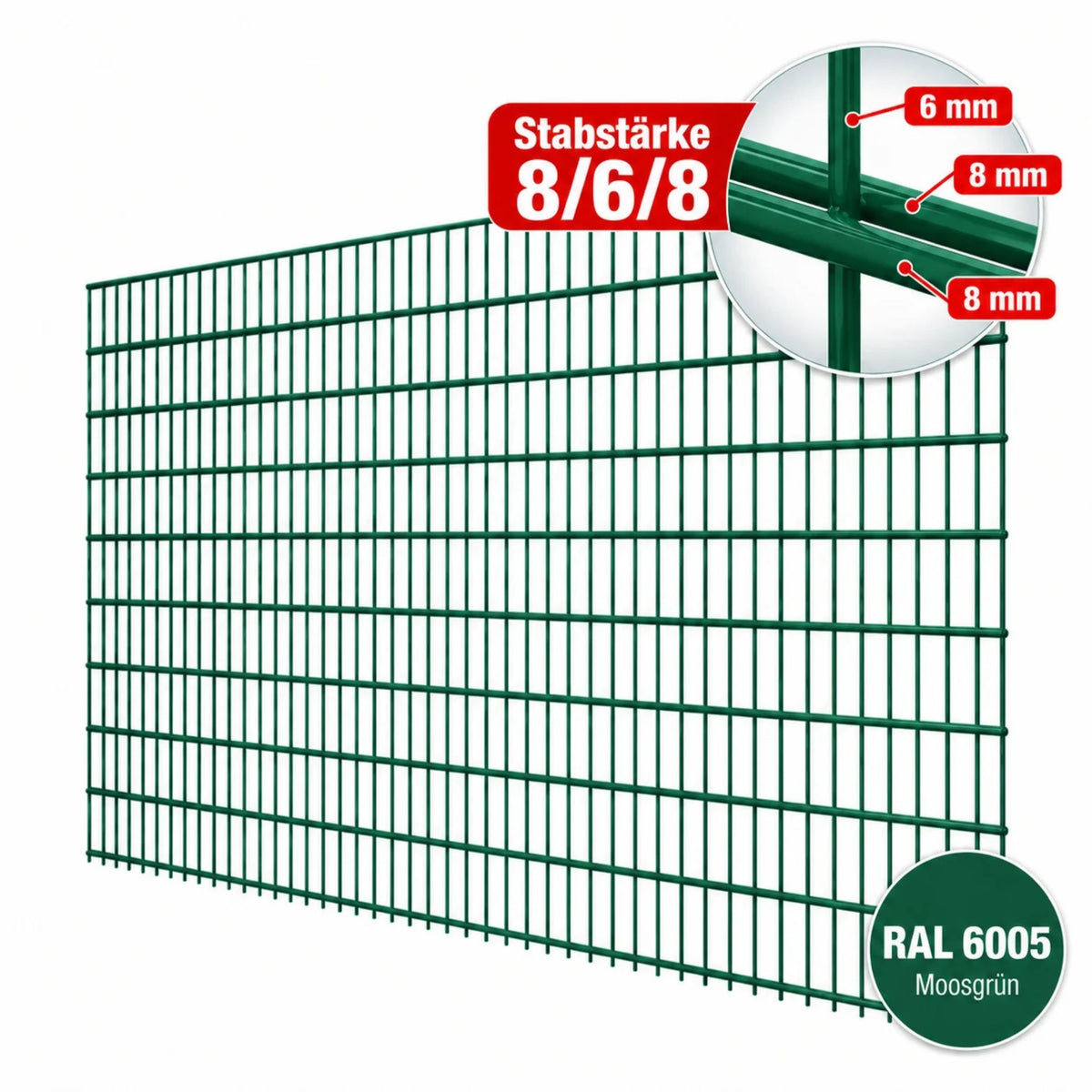 Doppelstabmatte - 8/6/8 - Moosgrün RAL 6005