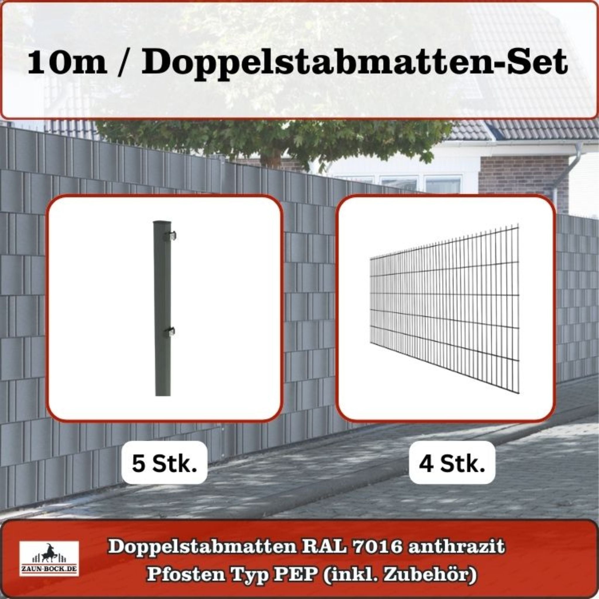 Doppelstabmatten-Set | 6/5/6 | Anthrazit RAL 7016 | Pfosten Typ PEP