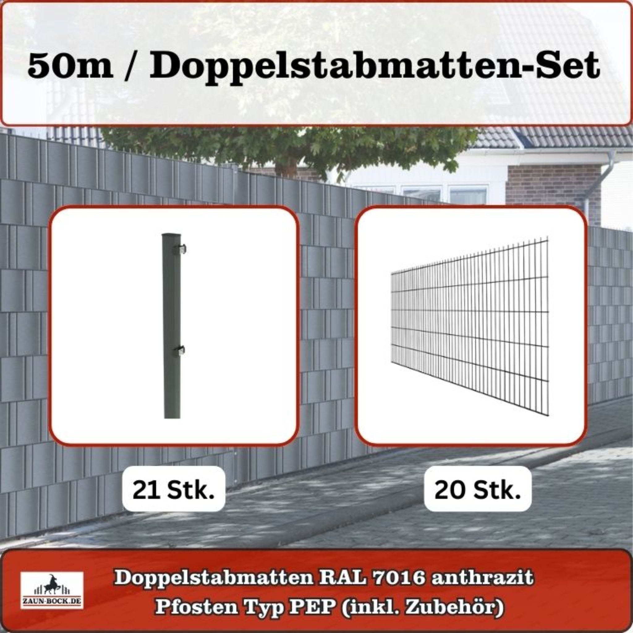 Doppelstabmatten-Set | 8/6/8 | Anthrazit RAL 7016 | Pfosten Typ PEP