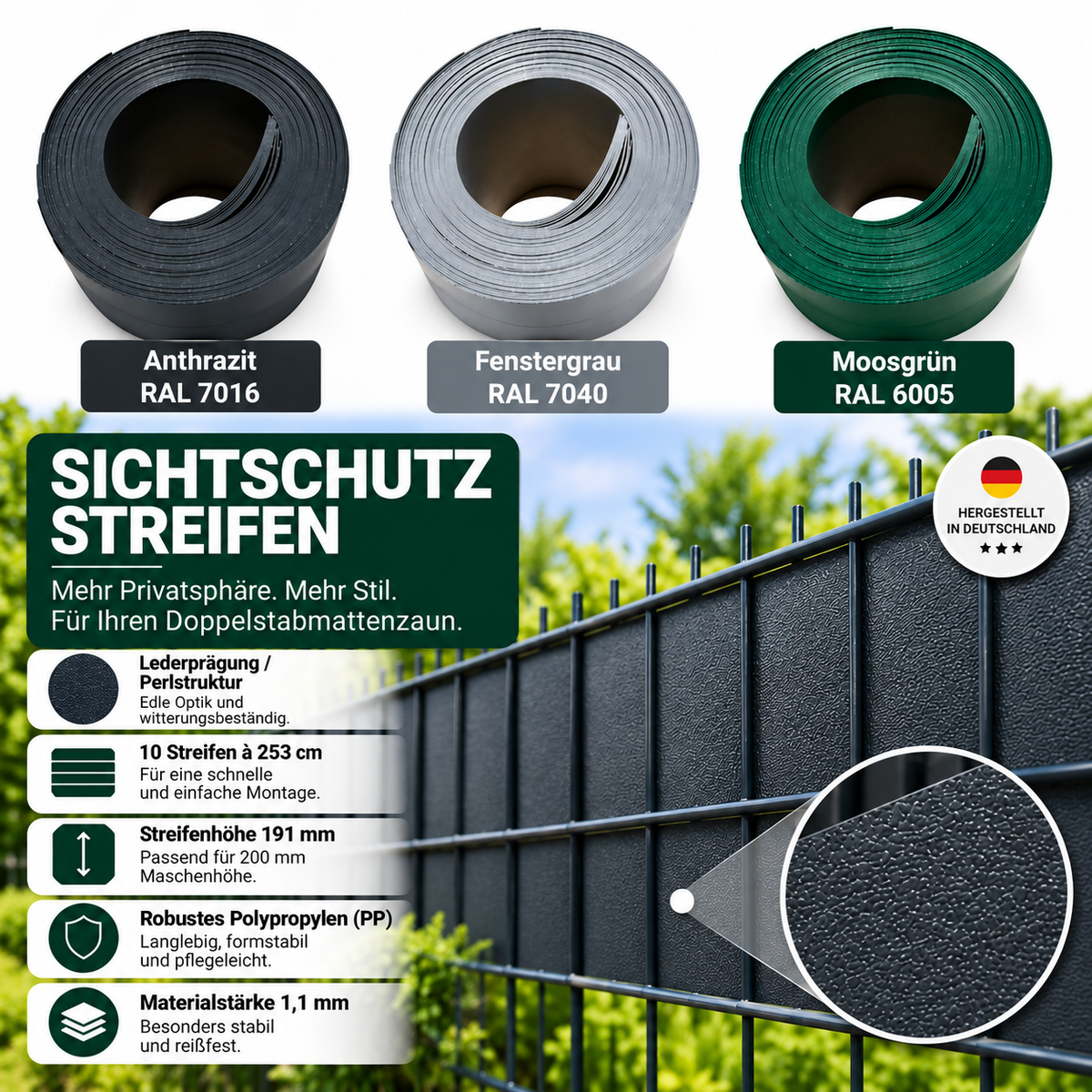 Sichtschutz Streifen (PP) Typ LP - 10 Streifen a 253 cm
