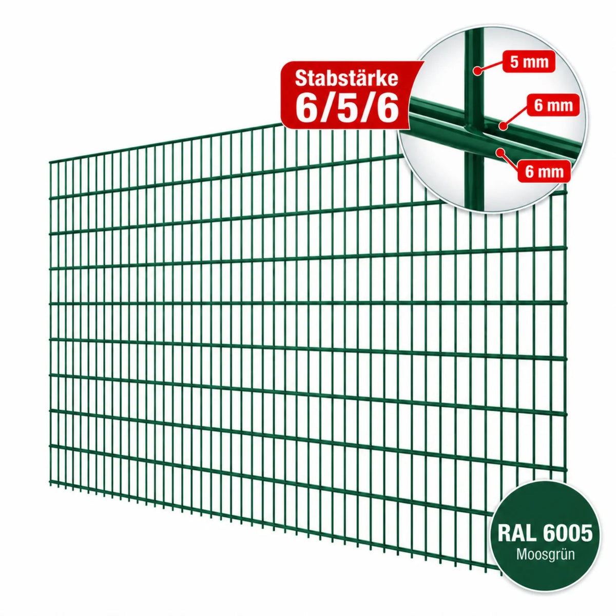 Doppelstabmatte - 6/5/6 - Moosgrün RAL 6005