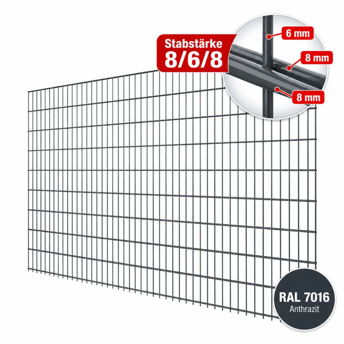 Doppelstabmatte - 8/6/8 - Anthrazit RAL 7016