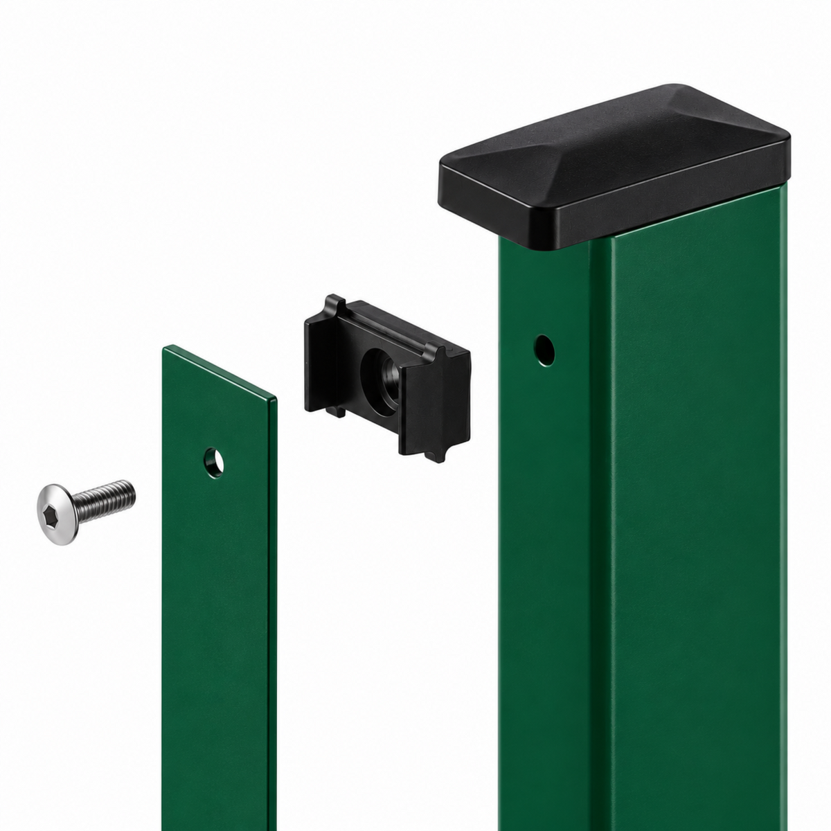 Zaunpfosten - Typ PL4 - mit Abdeckleiste - Moosgrün RAL 6005