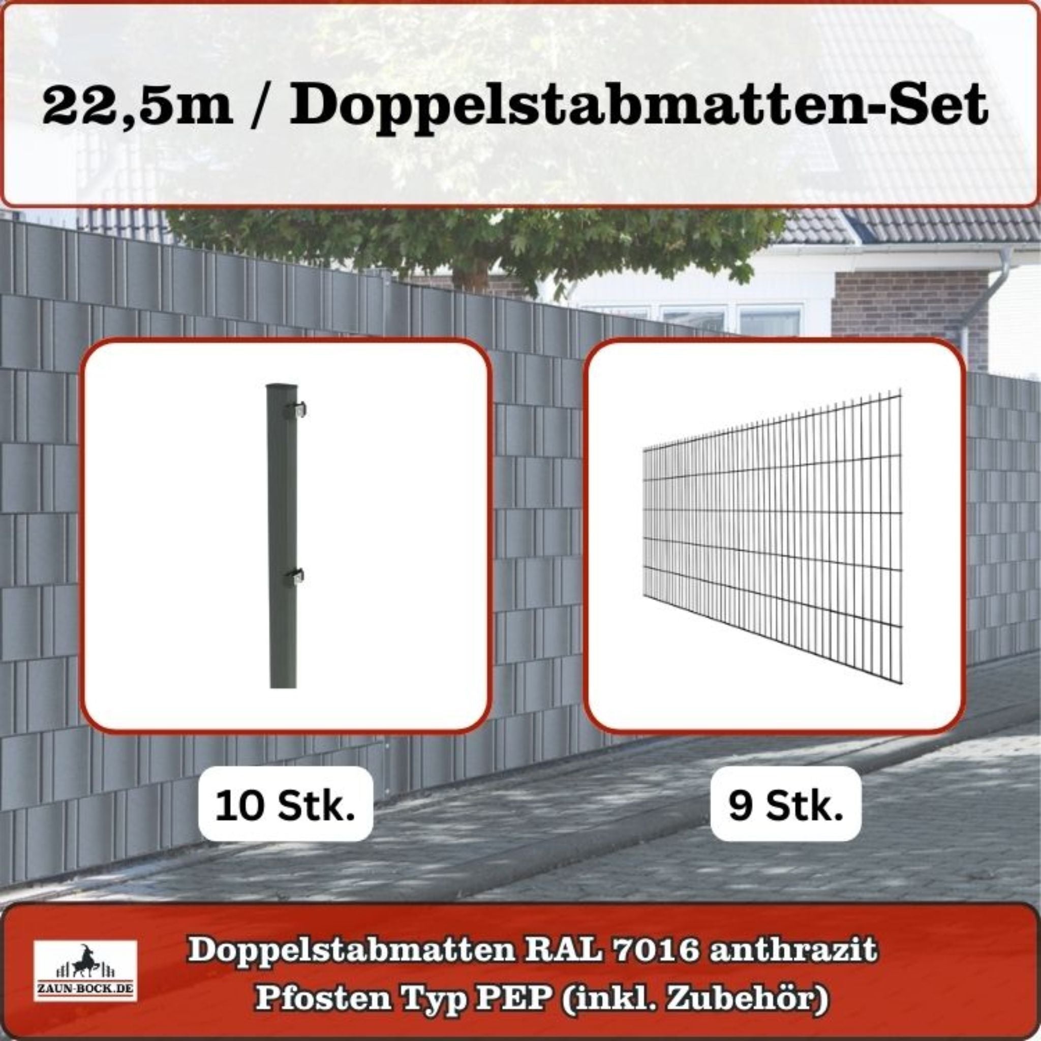 Doppelstabmatten-Set | 8/6/8 | Anthrazit RAL 7016 | Pfosten Typ PEP